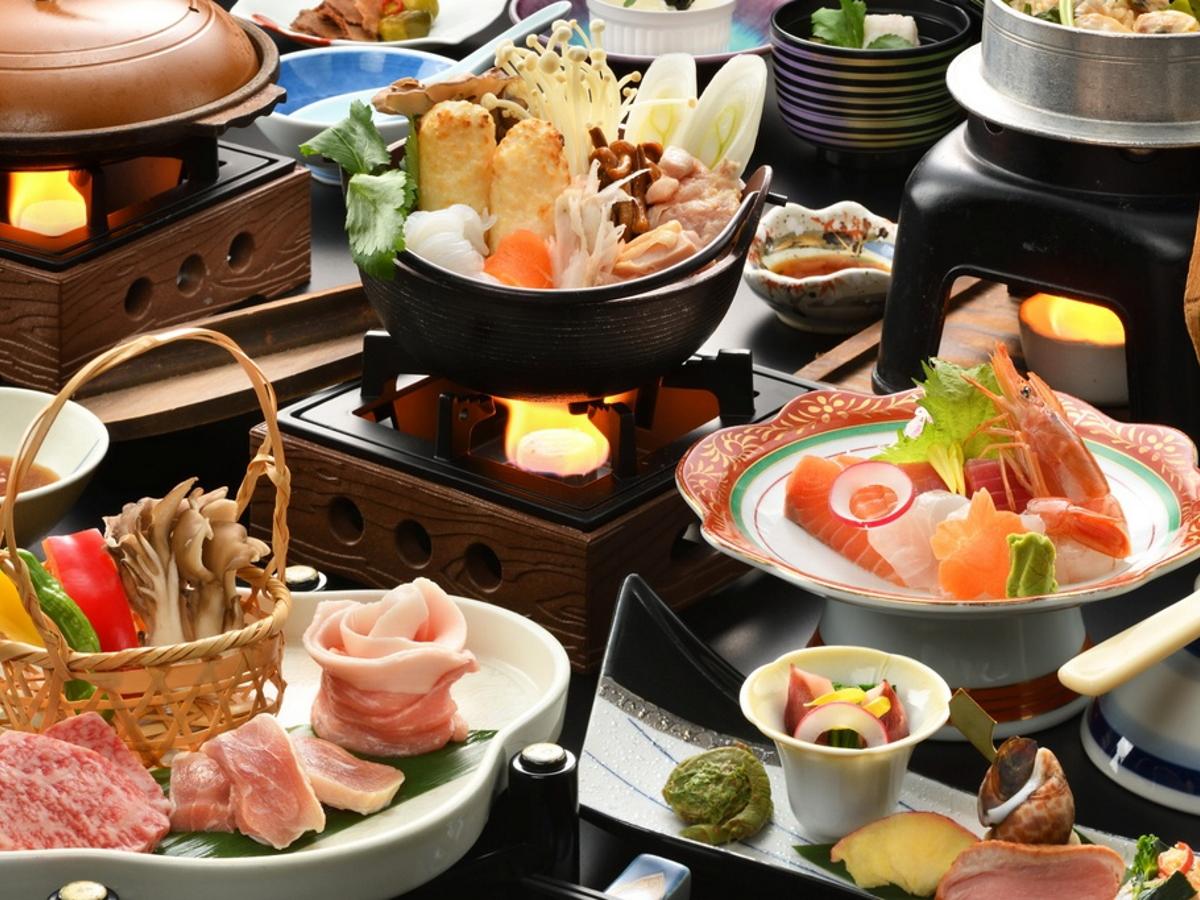 亀の井ホテル 秋田湯瀬 【土地の恵みプラン】黒毛和牛＆日本三大鶏の比内地鶏食べ比べ！モチモチふっくら“淡雪こまち”を堪能