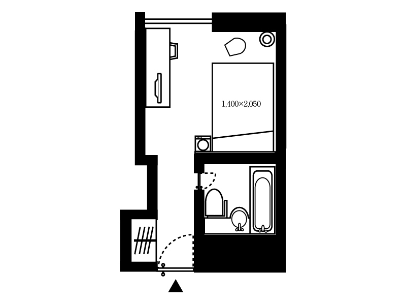 ホテル日航つくば シングルルーム 17.8㎡　間取り図　一例