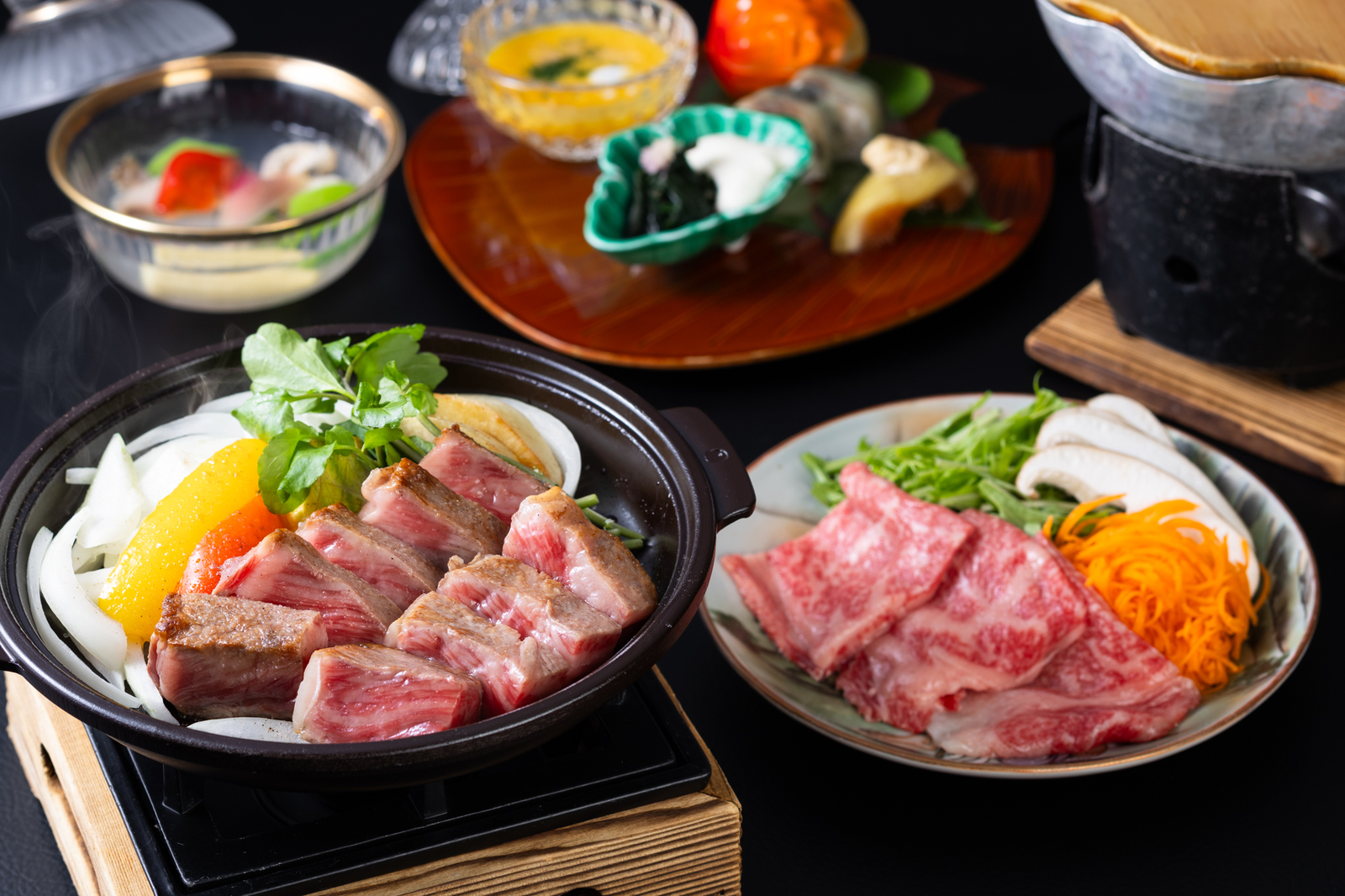 まつさき 【特撰和牛ロース懐石】極上ロースをステーキとしゃぶしゃぶの二つの誘惑～旬彩と和牛の饗宴～