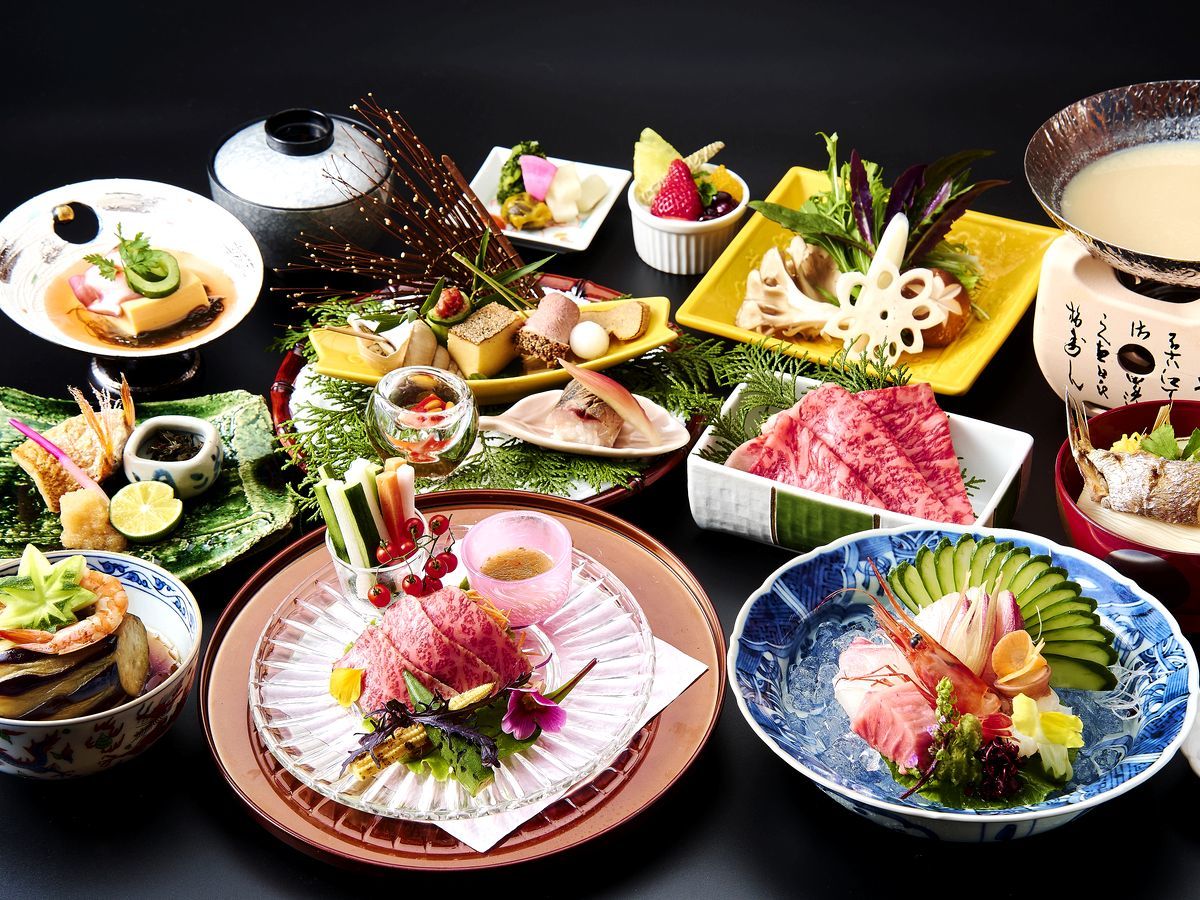 みどりの宿　萬松閣 【美食デュエット会席】「高級魚のど黒と、和牛ロースト」★四季の前菜や造りを肴にオトナの舌で味わう
