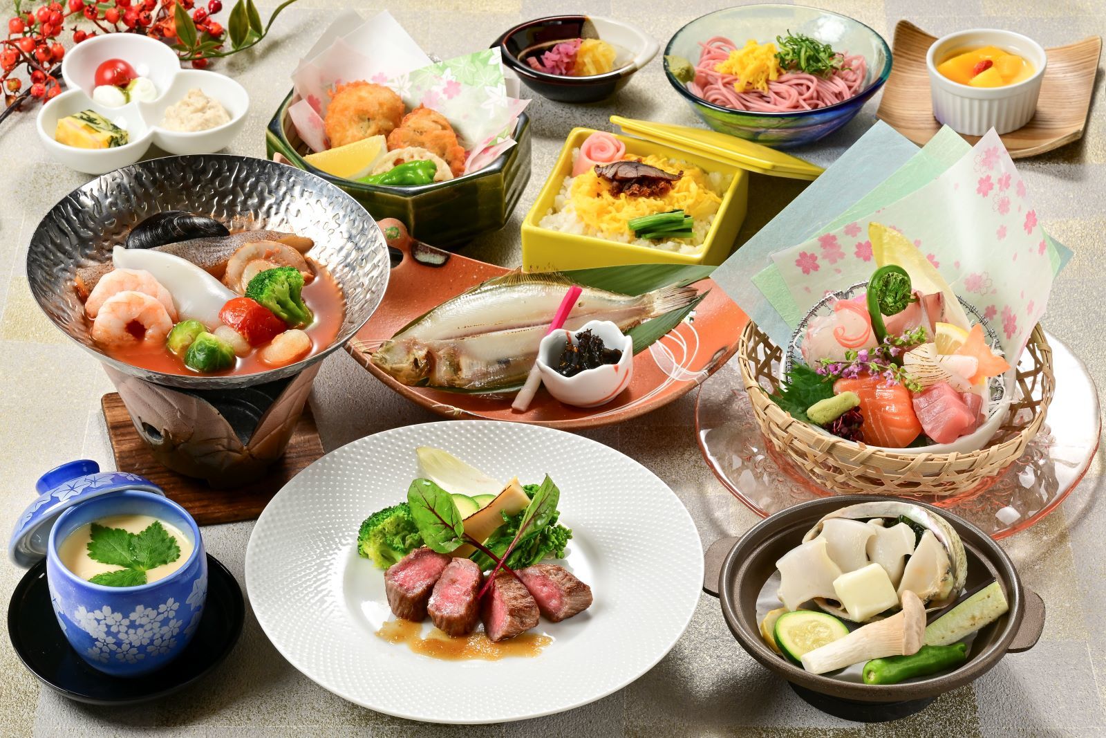 ホテルせくみ屋 【特選コース】夕雅（ゆうが）会席☆若狭牛ステーキ・鮑・ふぐ・カレイ他