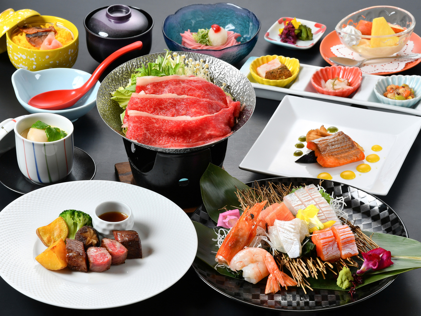 若狭美浜温泉　悠久乃碧　ホテル湾彩 ◆月華（げっか）◆～若狭牛ステーキ・若狭牛すき鍋・白子茶碗蒸し他～☆おすすめコース☆