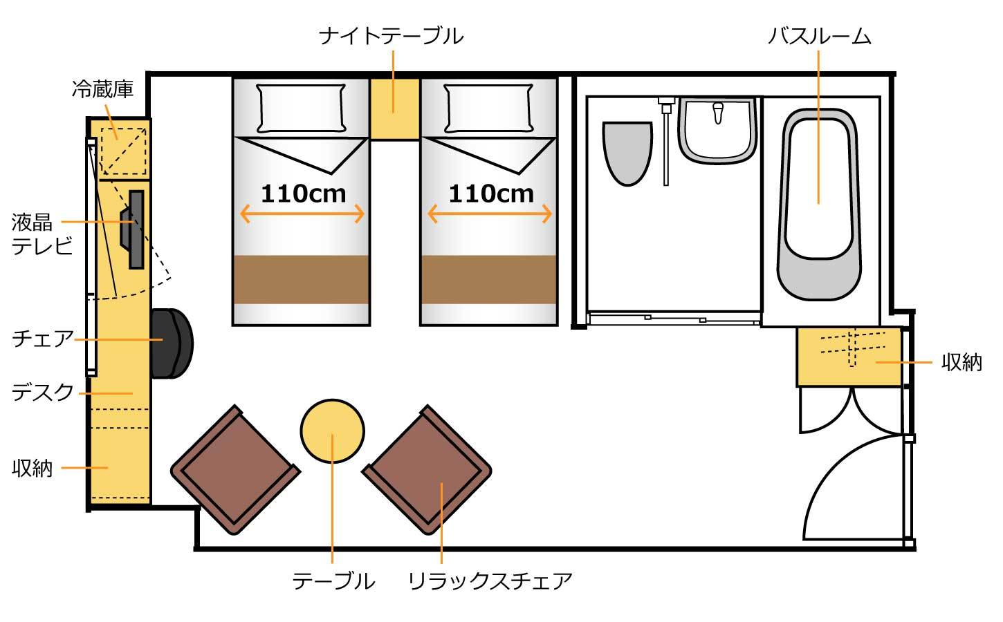 スパホテル アルピナ 飛騨高山 ユニバーサルツインルーム間取り図