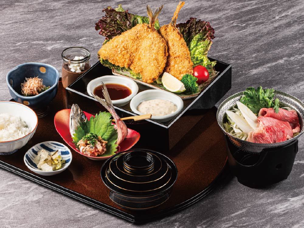 リゾーピア熱海 【お食事は前半席】いま話題のアジフライと黒毛和牛すき煮鍋が堪能できるお食事プラン《2食付き》