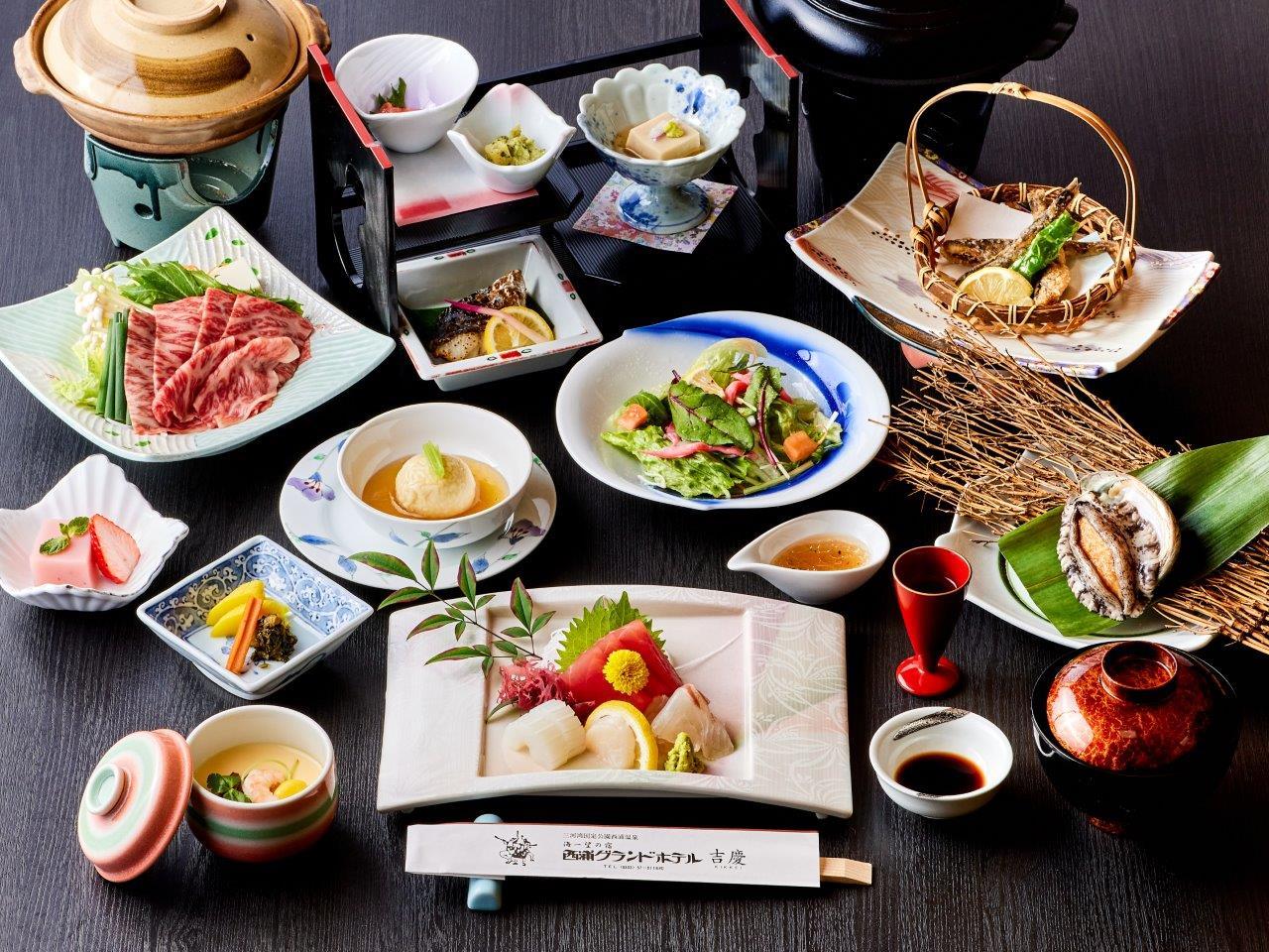西浦グランドホテル吉慶 【旬彩会席膳】～鮑＆みかわ牛～ レギュラープラン＜部屋食＞