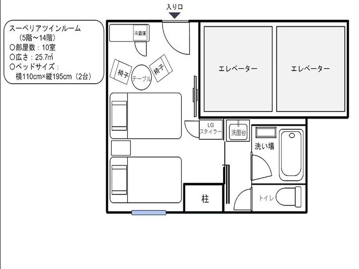 変なホテルプレミア名古屋 伏見駅前 スーペリアツイン間取り