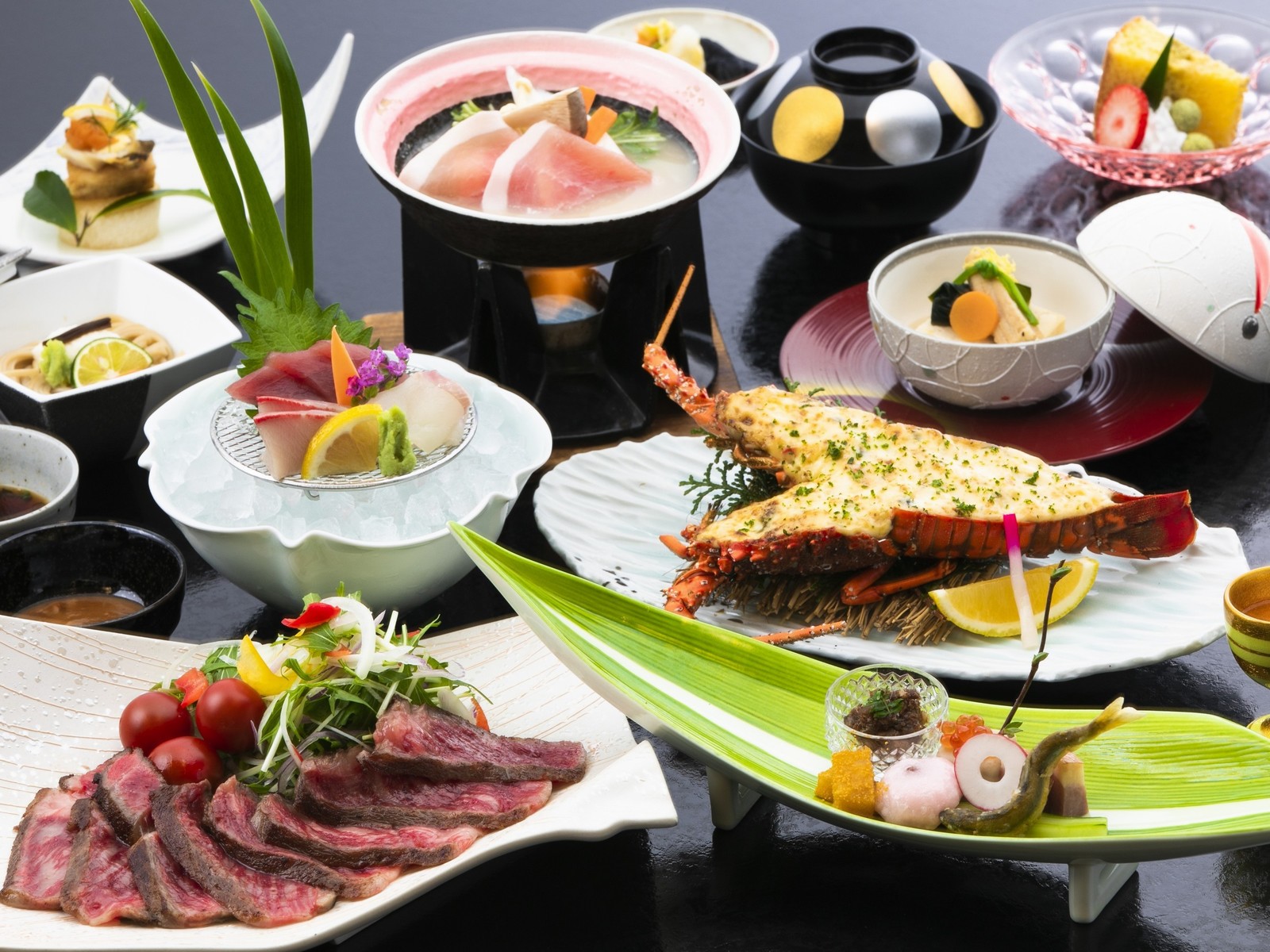 ホテル湯の本 【部屋食│最上級みえ会席】◆一泊二食◆特選松阪牛ステーキと豪華伊勢海老黄金焼きの饗宴！Wメイン！