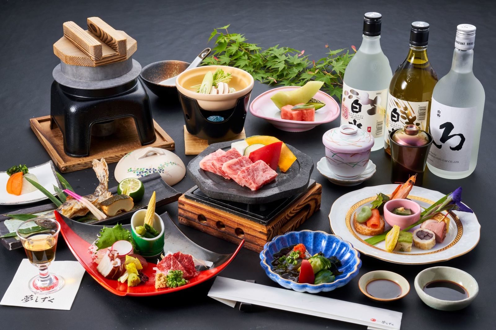 ホテル夢しずく 【スタンダード/1泊２食】　人気No.1特典　プレミアム黒毛和牛の「和王」の溶岩焼き付