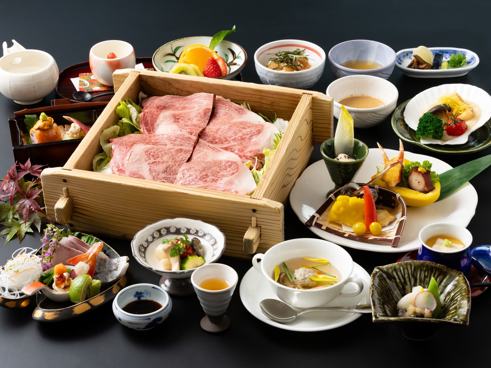 眺望の宿しおり 【特典付き／一人旅プラン】おおいた和牛の蒸ししゃぶ会席料理を堪能！ワンドリンクサービス＜夕食お食事処＞